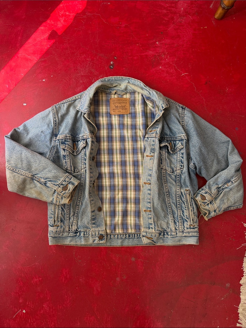 Levi's Light Wash Denim Shirt Jacket with Plaid Lining